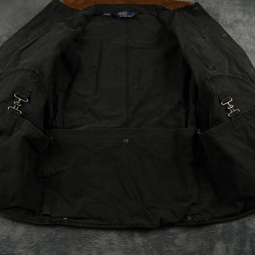 VTG Polo Ralph Lauren Chore Jacket Mens XL Black Canvas Corduroy Trim Utility - Picture 7 of 13